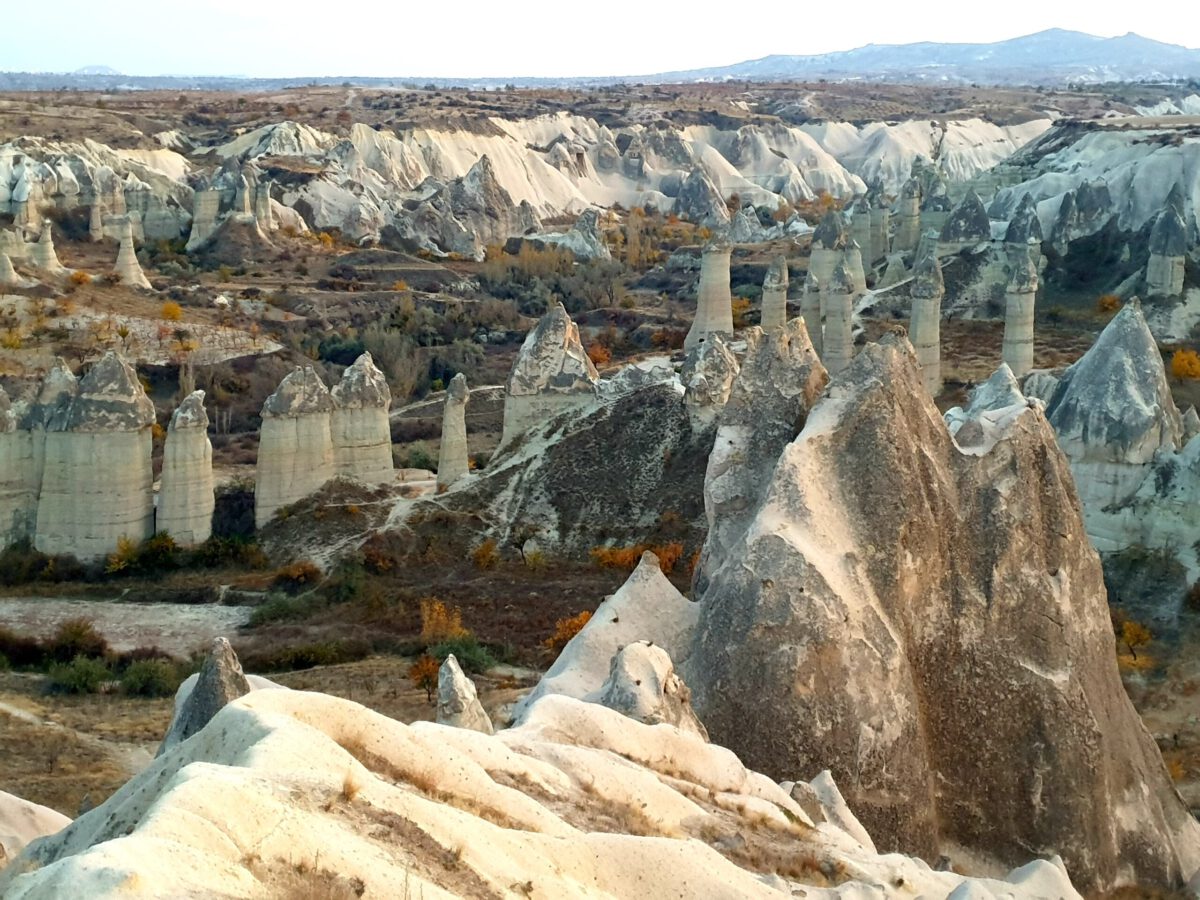 Towers of volcanic tuff in Cappadocia. You can touch physically the geolocical history of building up and errosion of the landscape.