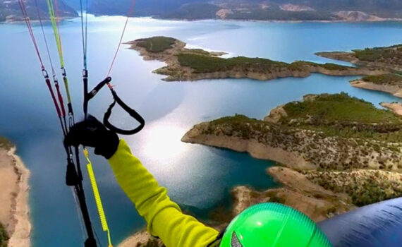 Paragliding in the amauing fantastic colors of Ermenek. In the background the 11km creek to the well of the lake.