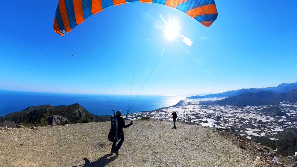 Paragliding-Turkey Pilot is taking off from Azi Tepesi