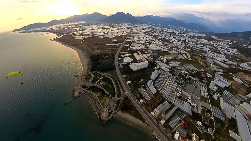 Mamure Kalesi in Anamur from a birds eye view of a Paraglidider
