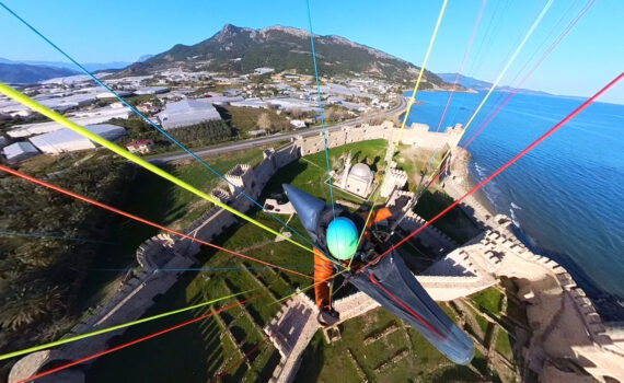 A Paragliding-Turkey Pilot over the mamure caslte in Anamur