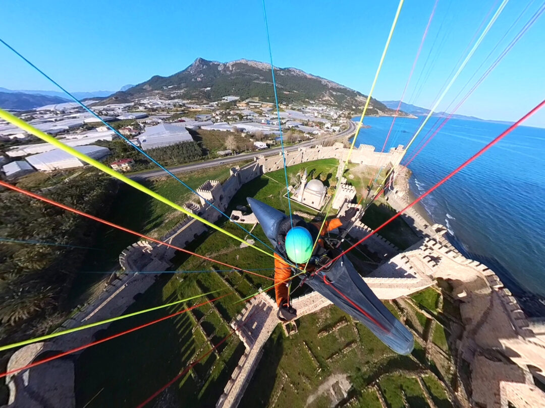 A Paragliding-Turkey Pilot over the mamure caslte in Anamur